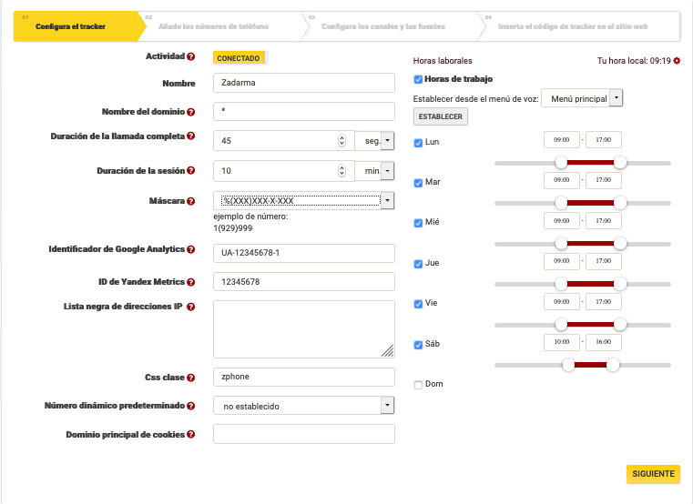 Configuración del tracker. Paso 1 Ajustes básicos